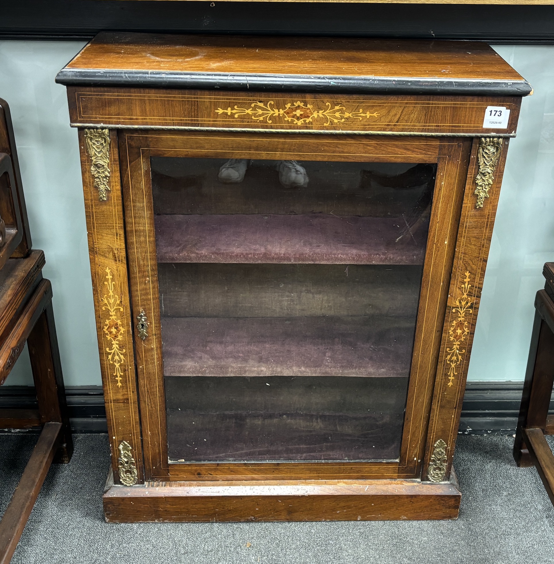 A Victorian walnut and marquetry pier cabinet, width 76cm, depth 29cm, height 98cm